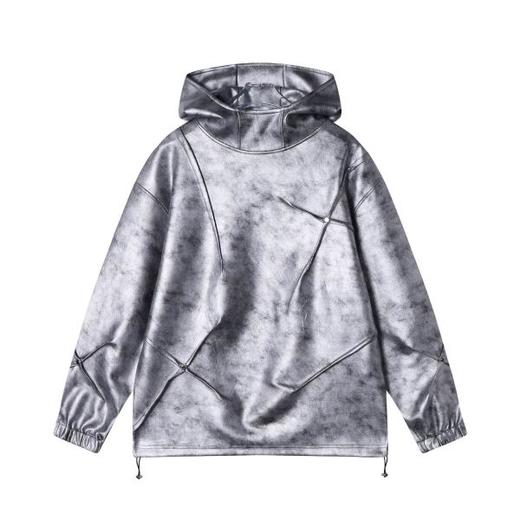 WY390秋冬季新款美式个性褶皱皮面立领连帽卫衣宽松时尚户外长袖 商品图0