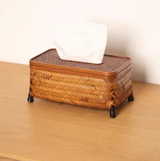 大漆纯手工竹编纸巾盒抽纸盒长方形餐巾纸盒客厅餐厅书房茶室中式 商品图1