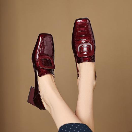 【预售5天】法式气质复古乐福小皮鞋英伦风粗跟低跟一脚蹬舒适深口方扣单鞋女LD&7227 商品图2