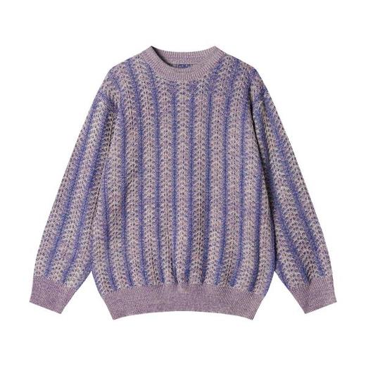 秋冬季新款时尚个性复古混色圆领毛衣慵懒宽松套头针织衫情侣 商品图1