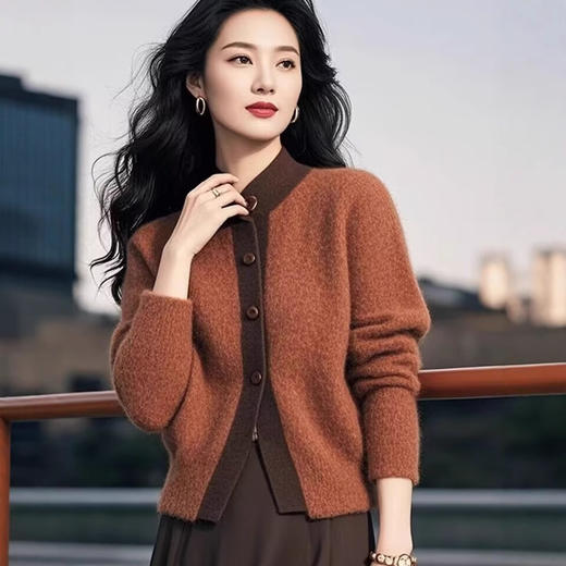 超好看红棕色单排扣，时尚气质上衣洋气独特别致针织开衫LJX-034 商品图3