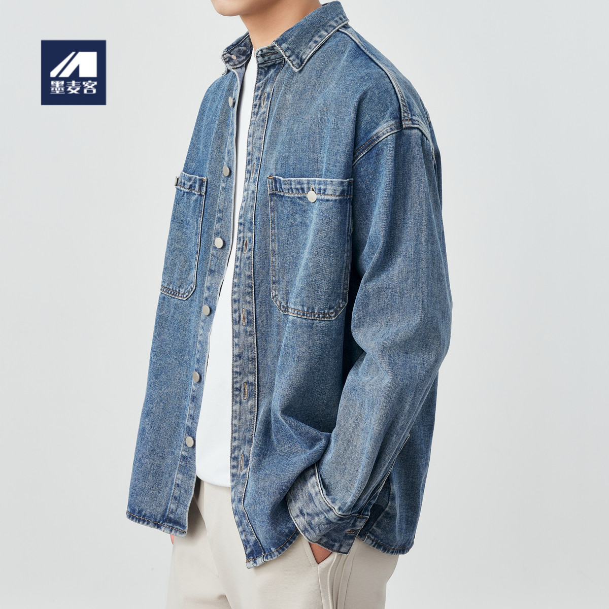 墨麦客男装2024春秋季新款日式衬衫牛仔夹克男士休闲宽松外套男。