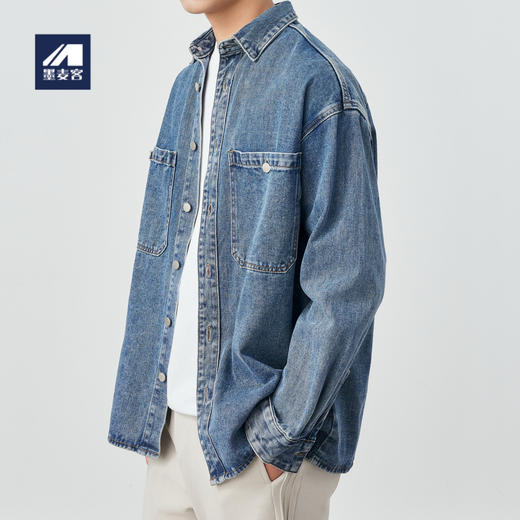 墨麦客男装2024春秋季新款日式衬衫牛仔夹克男士休闲宽松外套男。 商品图0