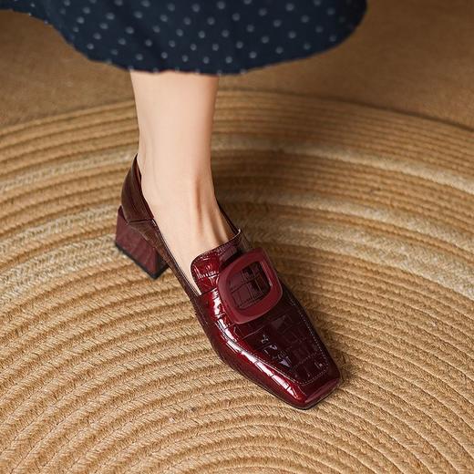 【预售5天】法式气质复古乐福小皮鞋英伦风粗跟低跟一脚蹬舒适深口方扣单鞋女LD&7227 商品图4