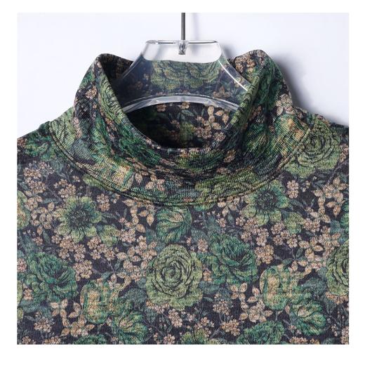 T2096秋冬季新款时尚个性美式绿色玫瑰半高领长袖T恤百搭情侣套头上衣 商品图2