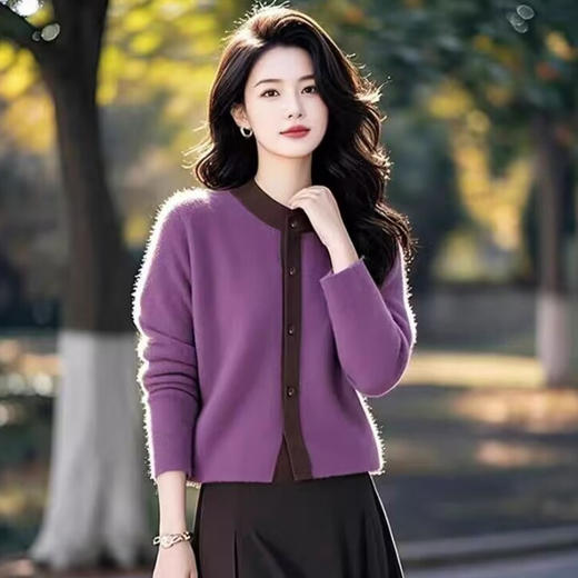 超好看红棕色单排扣，时尚气质上衣洋气独特别致针织开衫LJX-034 商品图2