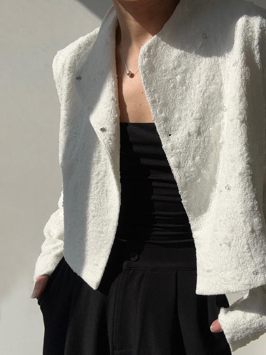 ranyepersonal｜blazer 提花肌理白色短外套 [ 白TOUCH24JA01-2 ] 商品图9