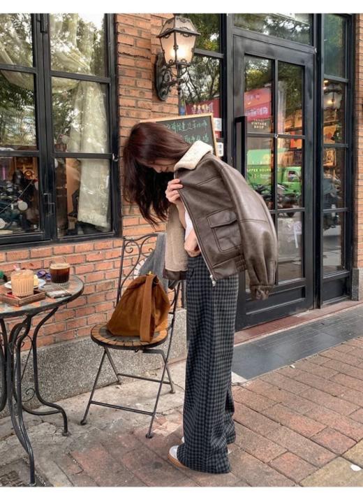 【加绒版！美式复古细格阔腿裤】💰79元一条 ❗搭配度和实穿度都很高！😍按头安利必入款‼️ ✔直筒版型，🥳梨形身材闭眼入！简直就是为秋冬而生，👛天菜神裤 商品图0