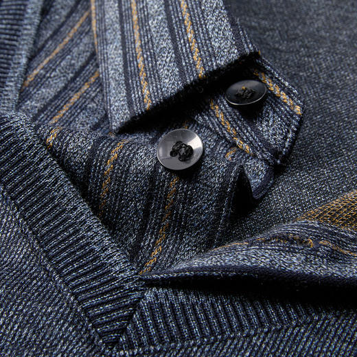 【提花竖条】罗蒙男士秋冬假两件针织衫男条纹衬衫男长袖衬衫男中老年爸爸装 商品图4