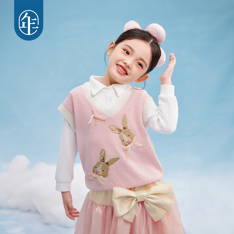 年衣童装女童套头针织马甲2025年春季新款婴儿宝宝坎肩马夹背心春日圆舞马甲