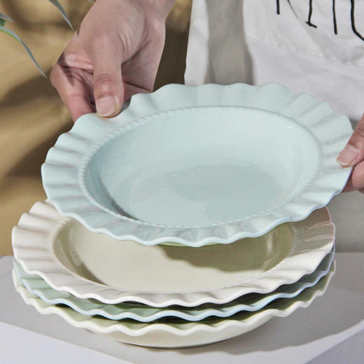 Higoo·嗨购 轻奢极简碗盘系列 8.5英寸中古浮雕餐盘/4.7英寸法式浮雕碗套装/8英寸纯色陶瓷汤碗面碗 商品图1