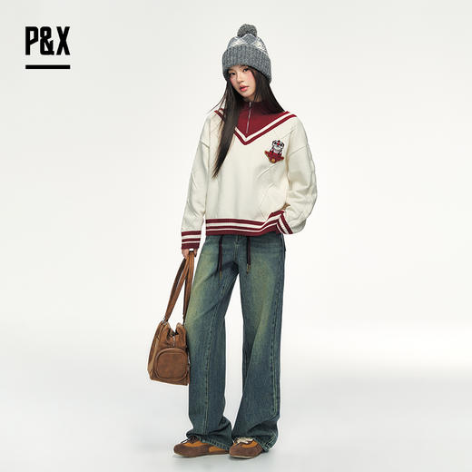 P&X设计师女装春季新款半拉链设计短款毛衣825118174 杏色 商品图2