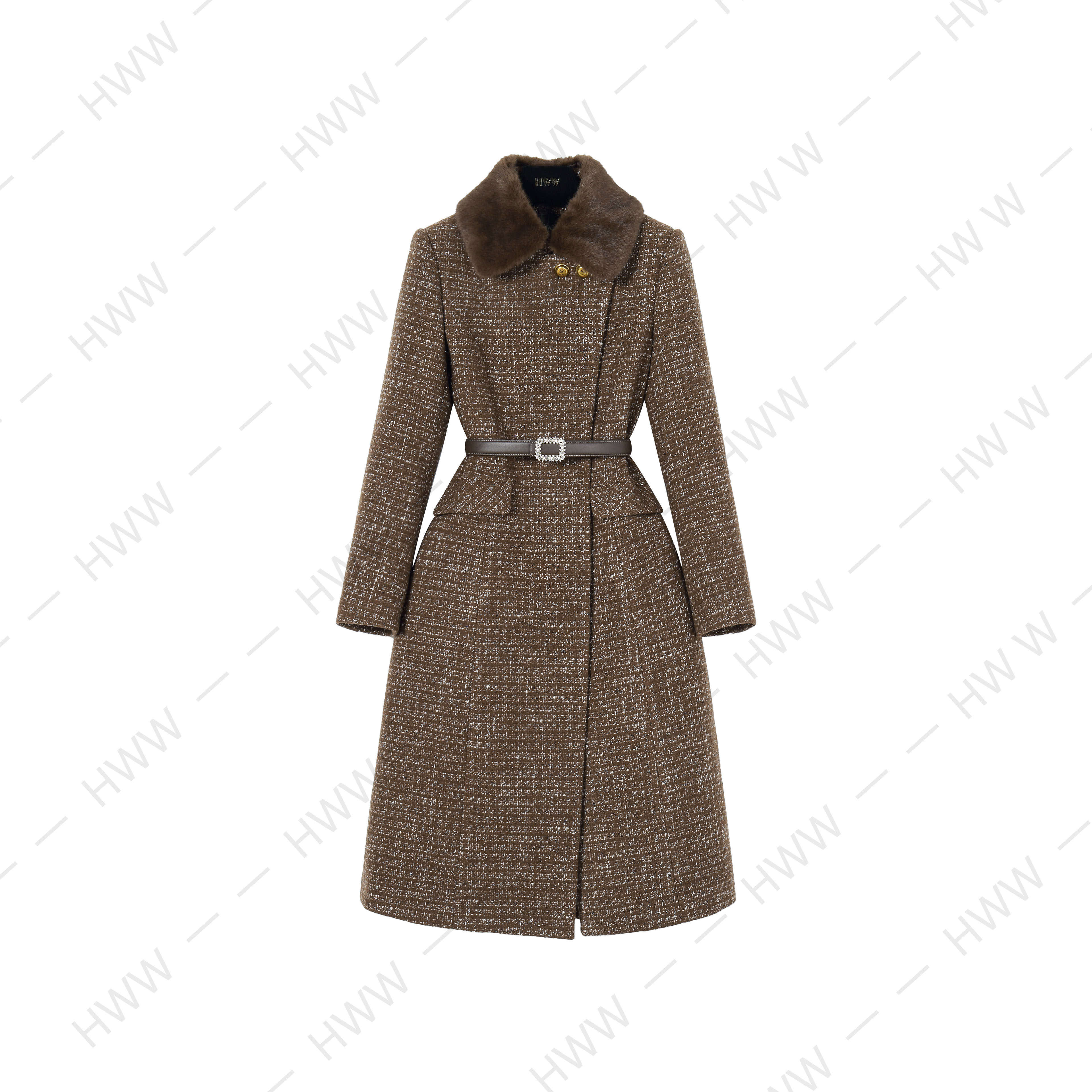 90白鹅绒含羊毛(袖子也加绒)毛领可拆卸收腰鹅绒服DHZFF408145