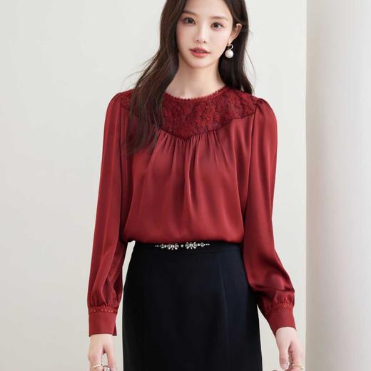 全新升级【铂金会员165/天猫219/差价54】(01911) 洛诗琳法师气质衬衫2025春季新款设计感蕾丝拼接雪纺上衣女 商品图1