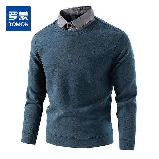 【含绵羊毛&桑蚕丝】罗蒙加绒加厚假两件针织衫男舒适毛衣男士针织衫 商品图0