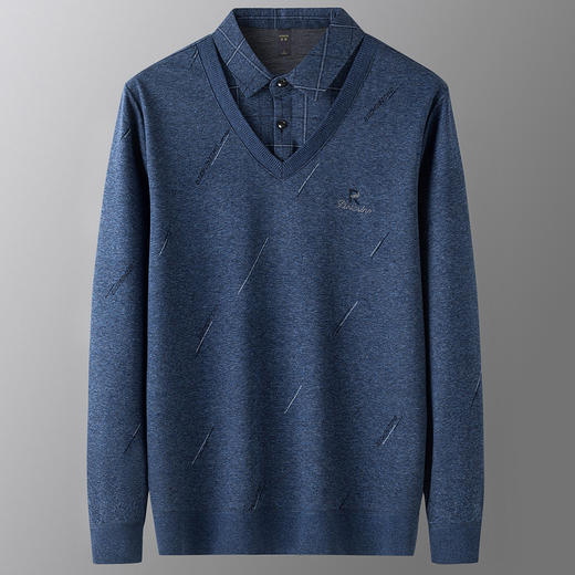 罗蒙假两件男士衬衣领针织衫男百搭休闲通勤斜纹长袖polo衫男 商品图3