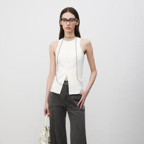 lost in echo2025春夏新款多纽扣手工钩花长款打底圆领针织背心