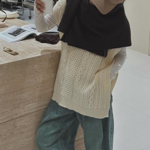 顺丰包邮32847洛诗琳韩系慵懒风100羊毛麻花侧开衩马甲毛衣58146 商品图1