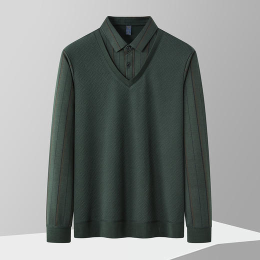 【肌理提花】罗蒙秋冬经典条纹衬衫男长袖假两件针织衫男衬衫中老年爸爸装 商品图1