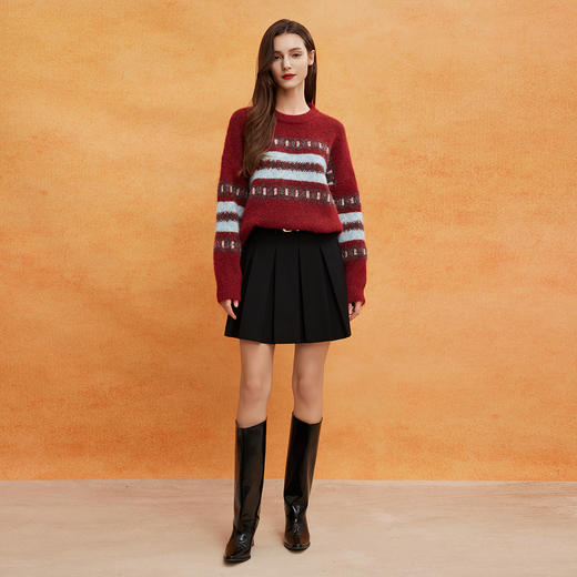 QE632斯尔丽25春季新款节庆氛围提花加厚保暖廓形时尚百搭毛衫上衣 商品图3