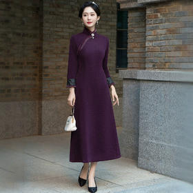 HQ357 高档金貂绒旗袍2024冬季新款复古改良新中式国风连衣裙女气质长款