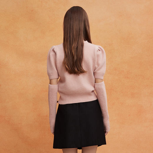 QE639斯尔丽2025春季新款节庆提花小爱心显瘦短袖配袖套时尚针织上衣 商品图1