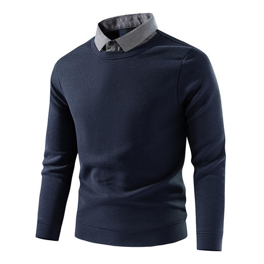 【含绵羊毛&桑蚕丝】罗蒙加绒加厚假两件针织衫男舒适毛衣男士针织衫 商品图2