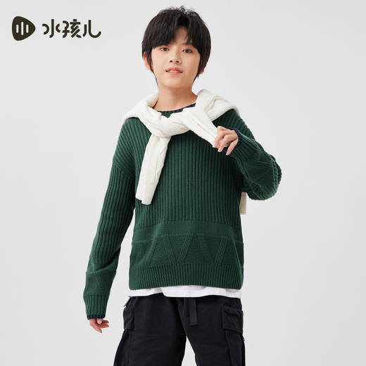 水孩儿童装2024秋冬女童线衣男童毛衣中大童打底圆领时尚百搭宽松 商品图4