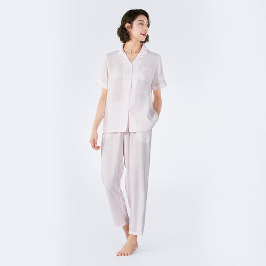 都市丽人女士梭织棉短袖套装薄麻麻纱亲情蜜语短袖家居服LHH0A2 商品图1