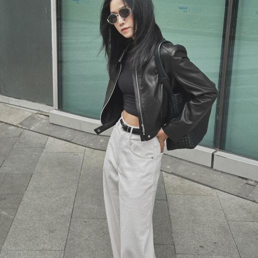 顺丰包邮14954洛诗琳新款白色高腰显瘦阔腿直筒牛仔裤女873 商品图1