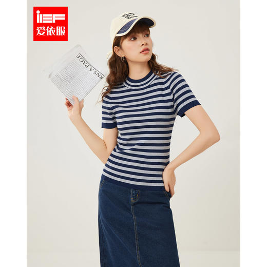 IEF/爱依服2025 春季 韩系风简约条纹显瘦休闲通勤百搭毛织上衣DN0723 商品图0