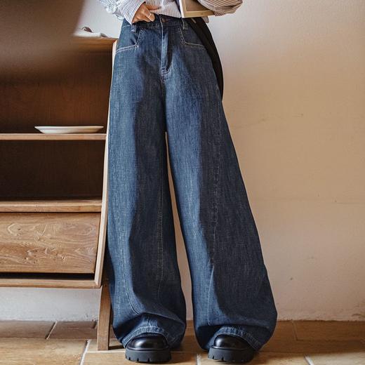 马登美式工装拖地牛仔裤水洗复古丹宁直筒裤子阔腿长裤春秋季女 商品图4
