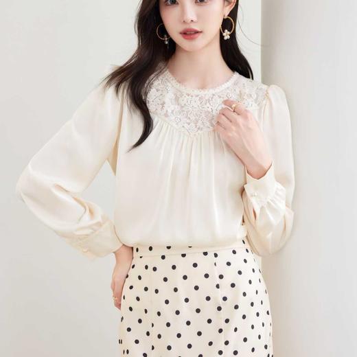 全新升级【铂金会员165/天猫219/差价54】(01911) 洛诗琳法师气质衬衫2025春季新款设计感蕾丝拼接雪纺上衣女 商品图3