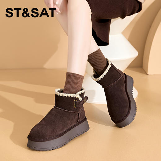 星期六复古单扣加绒厚底雪地靴SSC411A754 商品图1