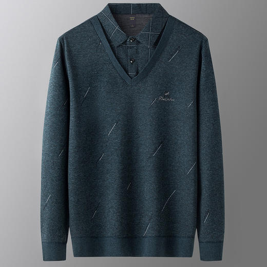 罗蒙假两件男士衬衣领针织衫男百搭休闲通勤斜纹长袖polo衫男 商品图2