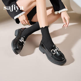 Safiya/索菲娅2025春英伦风漆皮金属扣百搭粗跟通勤小皮鞋 SFD1112138
