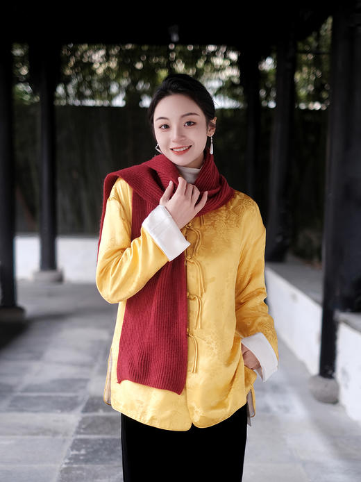 盛唐牡丹|东方雅韵真丝提花宽松外套-皇家明黄 (夹棉) 商品图2