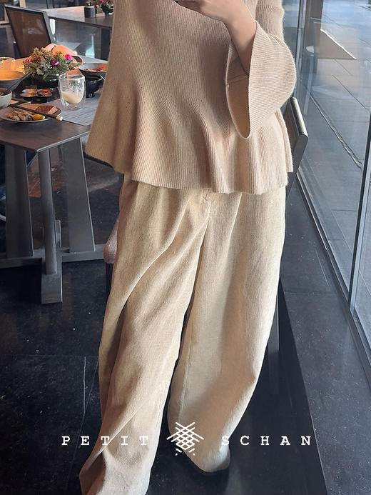 PETIT SCHAN小闪 CLO#702 Belated 慢半拍 棉麻灯芯绒松紧腰阔腿裤 商品图5