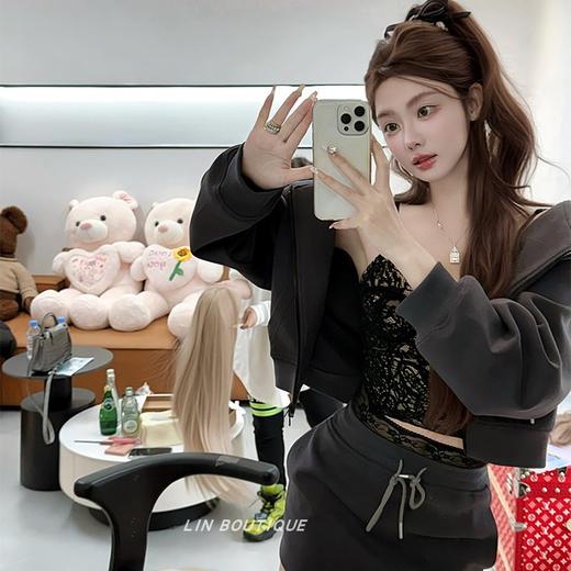 清仓捡漏 LIN BOUTIQUE  【十亿俱乐部】老钱名媛运动卫衣+蕾丝卫裙套装女 商品图0