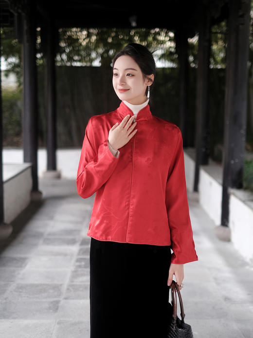 盛唐牡丹| 真丝提花玉扣小立领外套（不夹棉） 商品图1