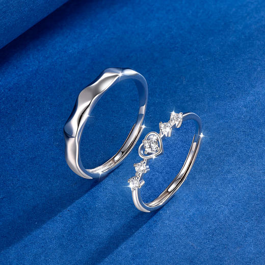 卡蒂罗/KADER 闪光心愿戒指 在逃公主甜蜜爱心满钻设计钟爱久久可调节素戒一对 恋爱频率闪耀星点配饰 925银 商品图6