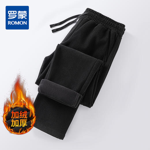 罗蒙加绒加厚男裤男士休闲裤保暖舒适休闲裤纯色简约百搭长裤 商品图0