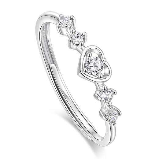 卡蒂罗/KADER 闪光心愿戒指 在逃公主甜蜜爱心满钻设计钟爱久久可调节素戒一对 恋爱频率闪耀星点配饰 925银 商品图1