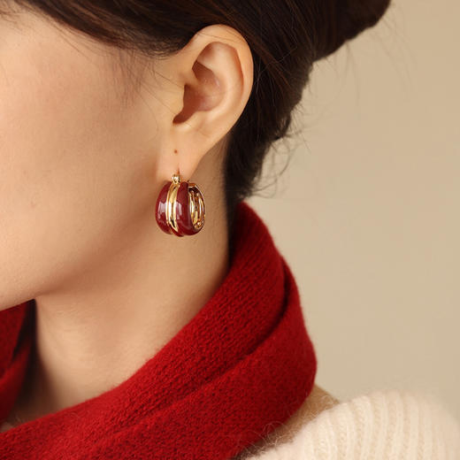 【毛晓彤&刘璇&刘芳菲同款】Art Nouveau新艺术时期 | 奥斯红色珐琅耳圈三件套 商品图3