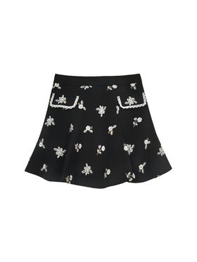 黑色钉珠亮片鱼尾半裙