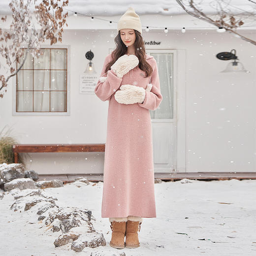 西遇法式长袖针织连衣裙女新款拉链设计感中长款打底裙12238744 商品图1