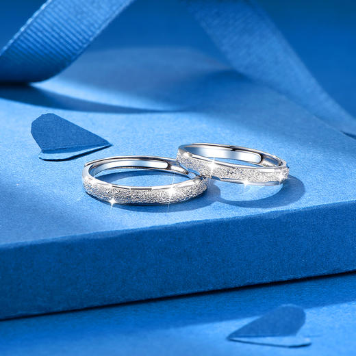 卡蒂罗/KADER 925银 银河繁星情侣对戒 钟情久久闪耀星河可调节素圈一对 爆闪碎冰冰磨砂设计手饰 纪念日送礼 商品图10