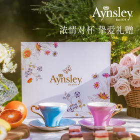 英国Aynsley安斯丽色釉铃兰骨瓷咖啡杯英式下午茶对杯子礼盒套装
