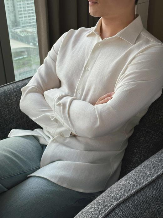 顺丰包邮15933洛诗琳极简人字纹亚麻翻领男士衬衫1011 商品图4