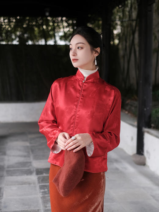 盛唐牡丹| 真丝提花玉扣小立领外套（不夹棉） 商品图5